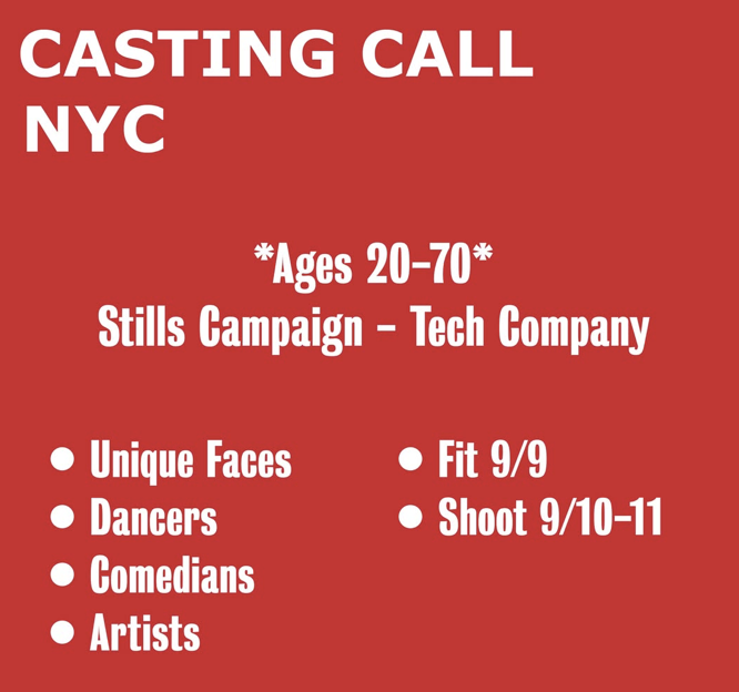 NYC Casting - Artists & performers for commercial
