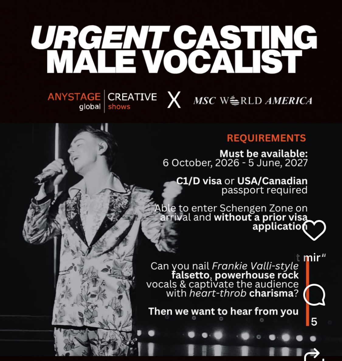 URGENT CASTING MALE VOCALIST