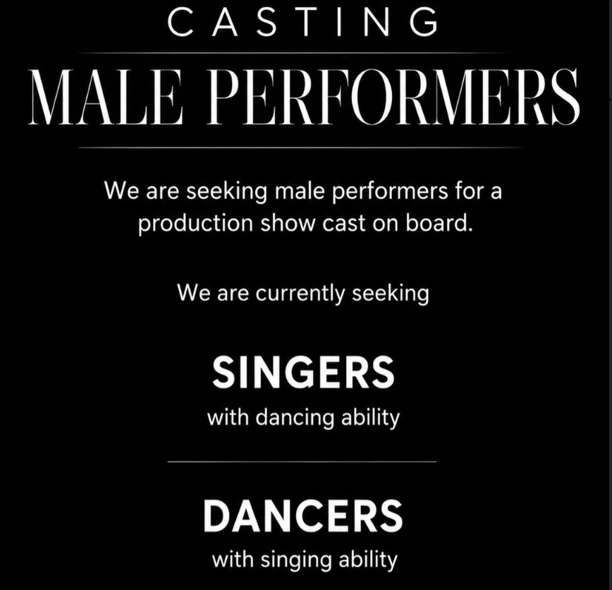 Male Performers for Production Show Cast
